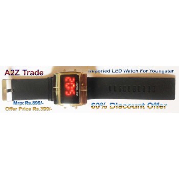 Stylish Digital LED Wrist Watch-Black,Red Led Watch Square Dial On Discount, Imported